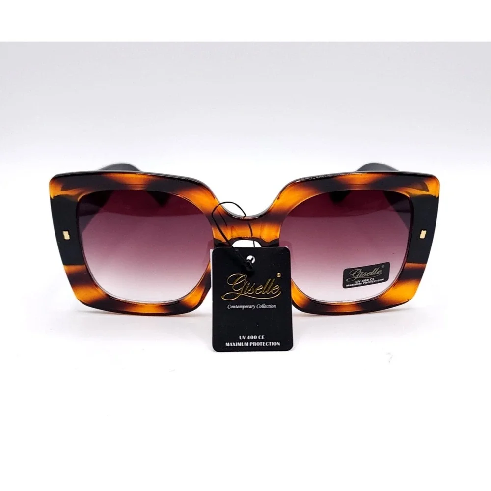 Giselle Oversized Square Sunglasses Black Tortoise Purple Gradient‎ UV400 Glam